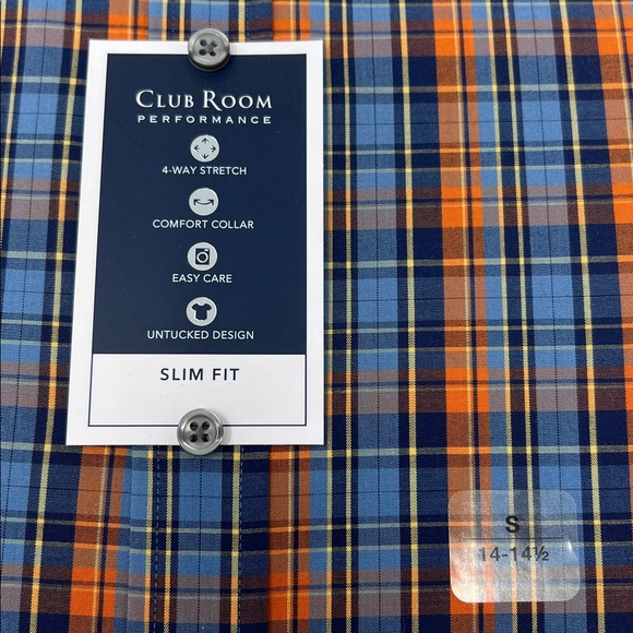 Club Room Performance Slim Fit Long Sleeve - Blue/Orange Plaid - Small - NWT - Picture 3 of 4